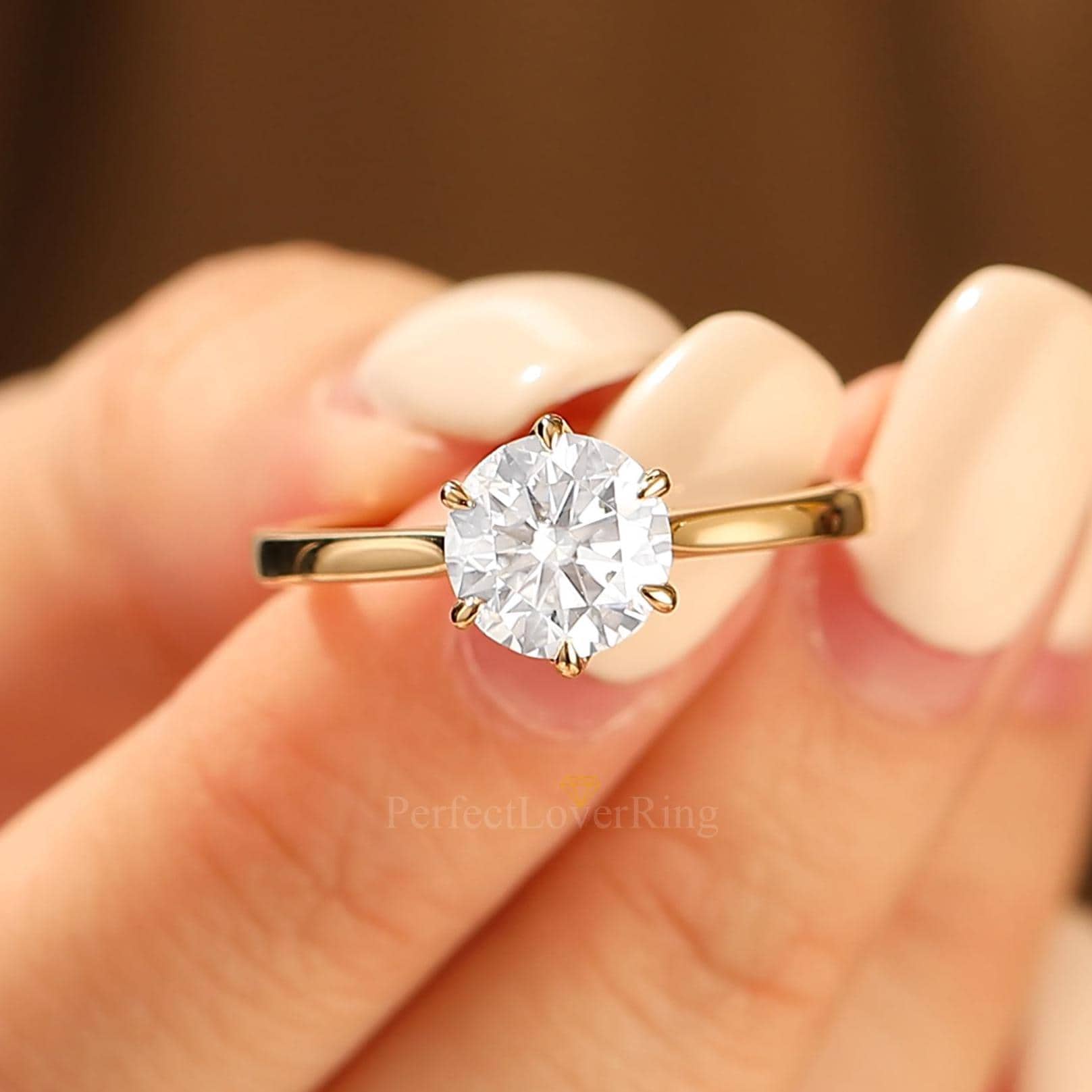 Runder Moissanite Ring 8 Mm/Antiker Art Deco 14K Gold Verlobungsring 6 Prong Versprechensring Solitär Handgemachter Schmuck von PerfectLoverRing