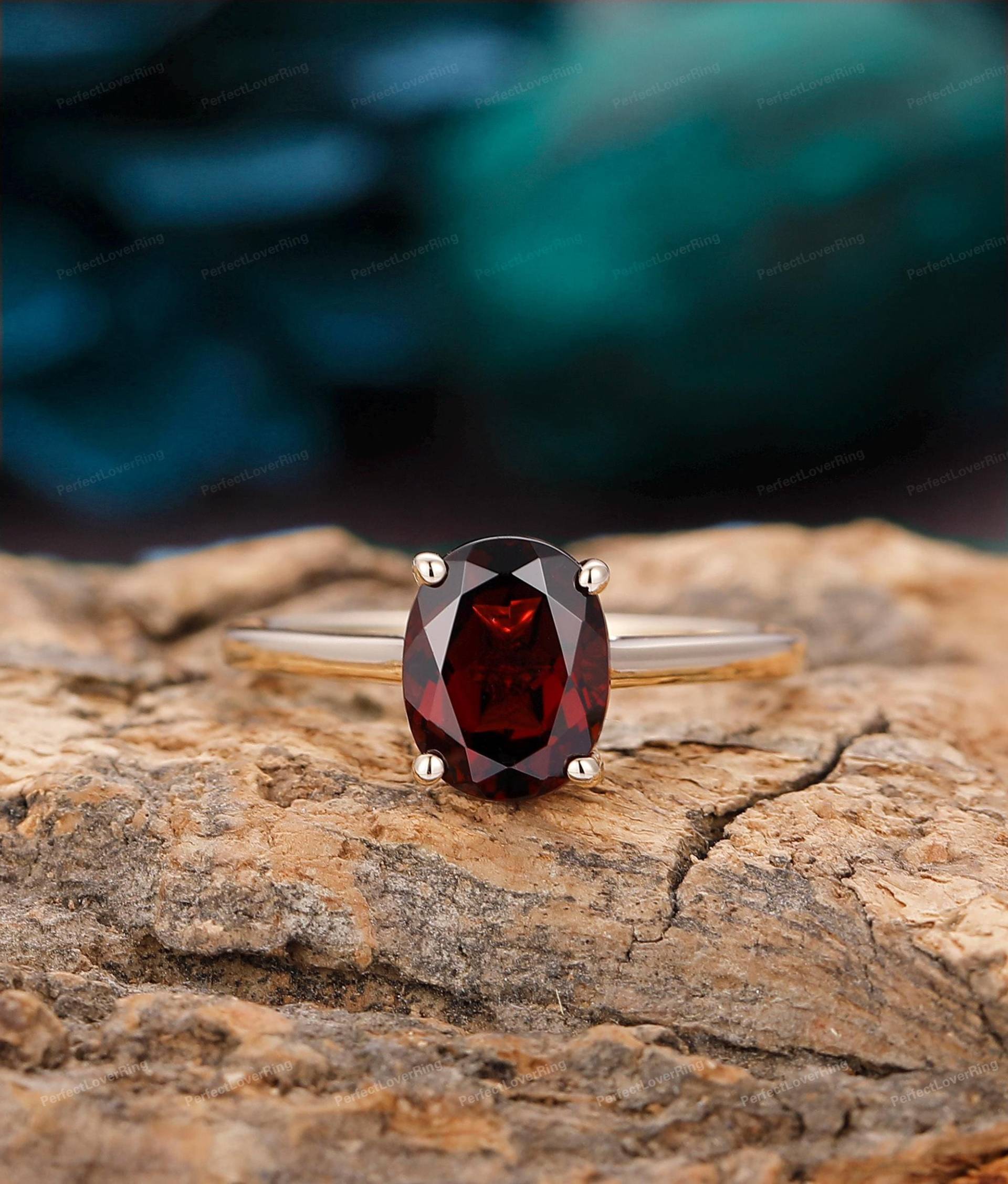 Solitär Edelstein Ring/7, 0x9, 0mm Oval Cut Red Garner Verlobungsring 4 Zinken Ehering 14K Rose Gold Geburtstagsgeschenk Für Frauen von PerfectLoverRing