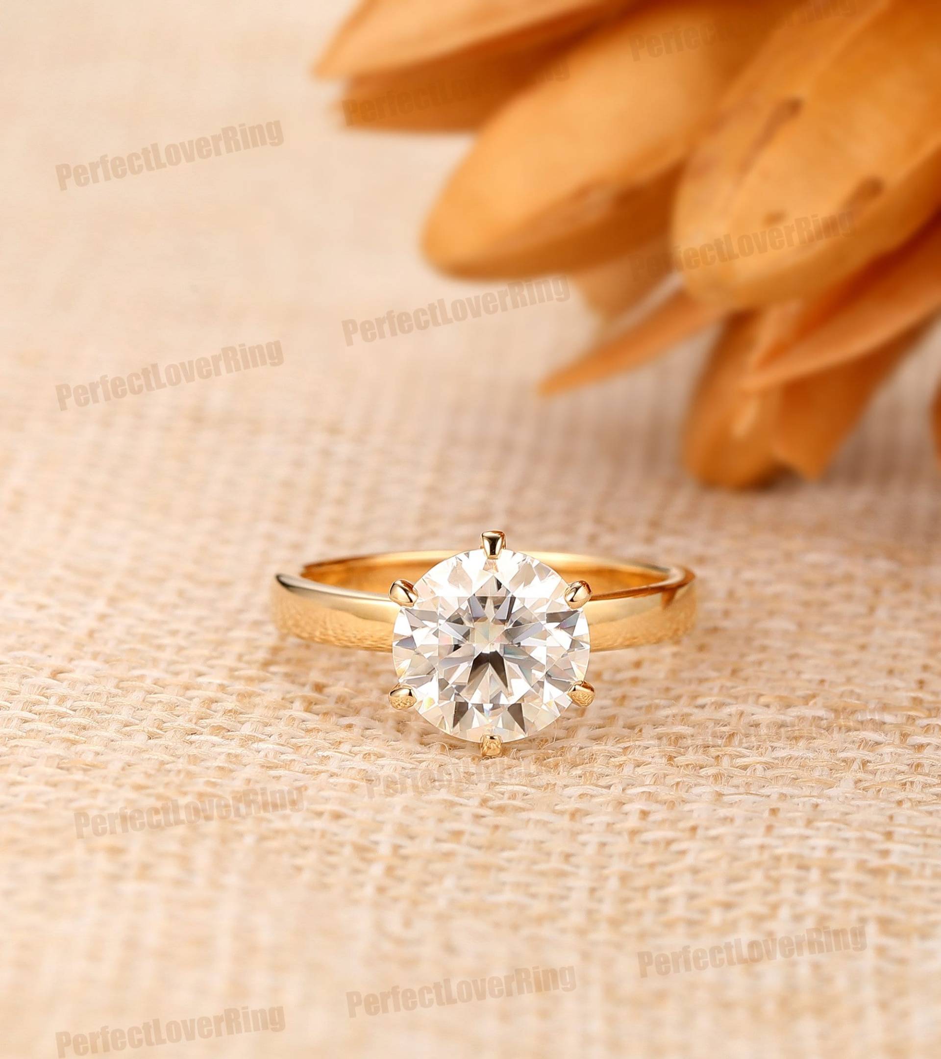 Solitär Moissanite Ring/8mm Rundschliff Verlobungsring Sechs Zinken Benutzerdefinierte Handgefertigte Jahrestag Ehering 14K Gold von PerfectLoverRing