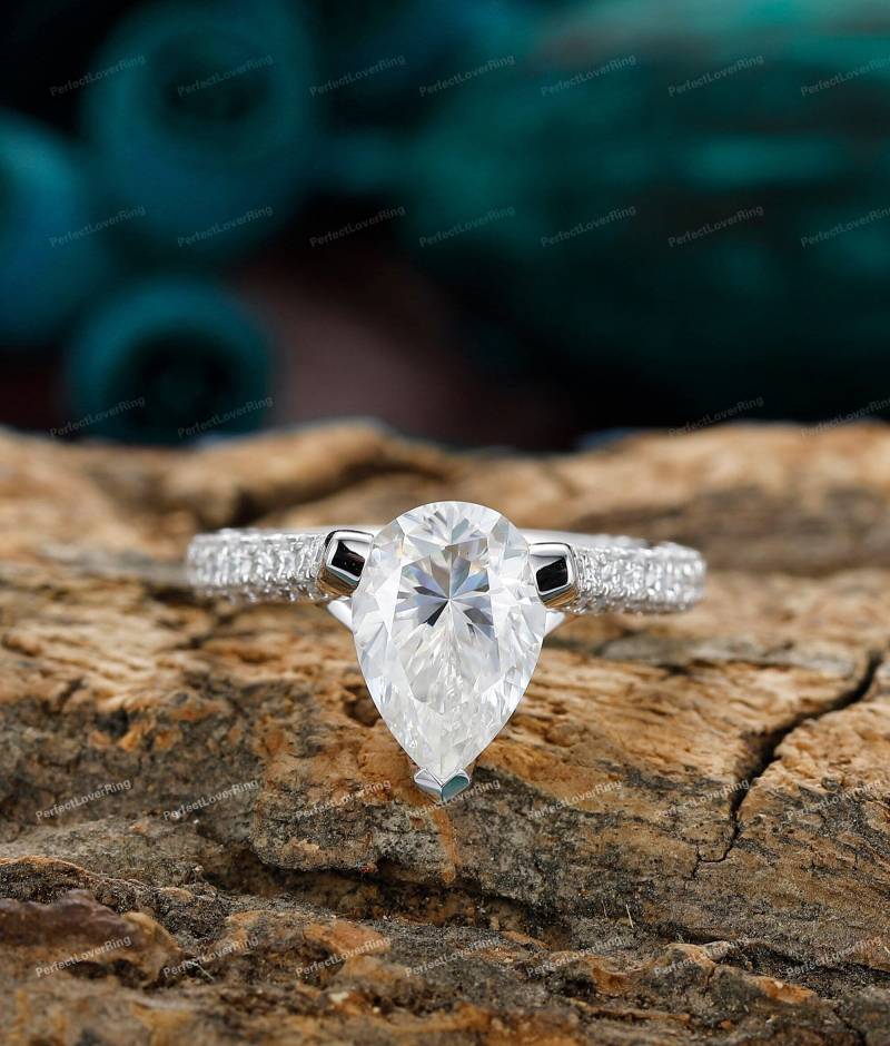 Wassertropfen Form/7, 0x10, 0mm Pear Cut Moissanite Verlobungsring Hochzeit Versprechen Halbe Ewigkeit Antik Design Stack Ring 14K Gold von PerfectLoverRing