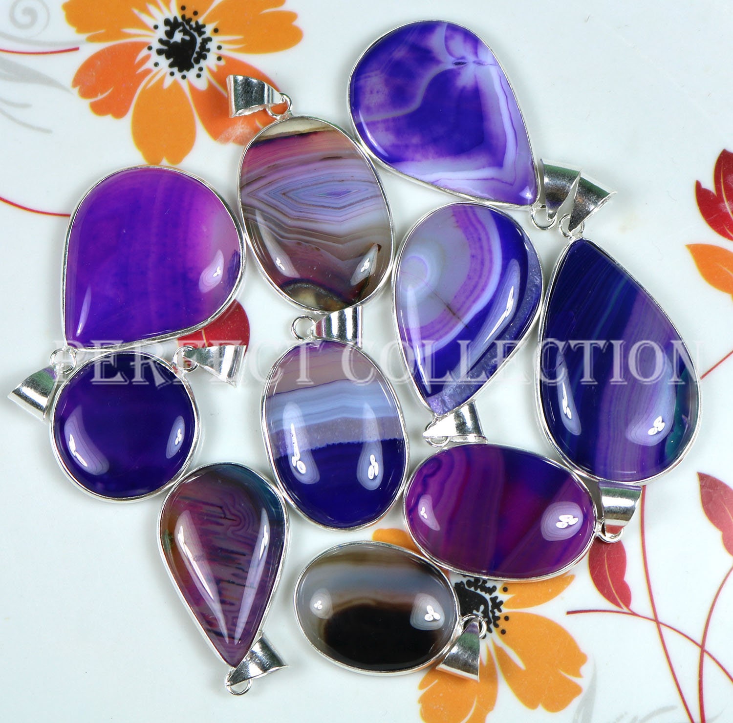 Lila Gebänderter Achat Anhänger 925 Sterling Silber Lünette, Natürlicher Edelstein von PerfectcollectionIN