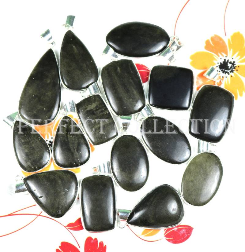 Natürlicher Goldener Obsidian Anhänger Handgemachte 925 Sterling Silber Lünette von PerfectcollectionIN