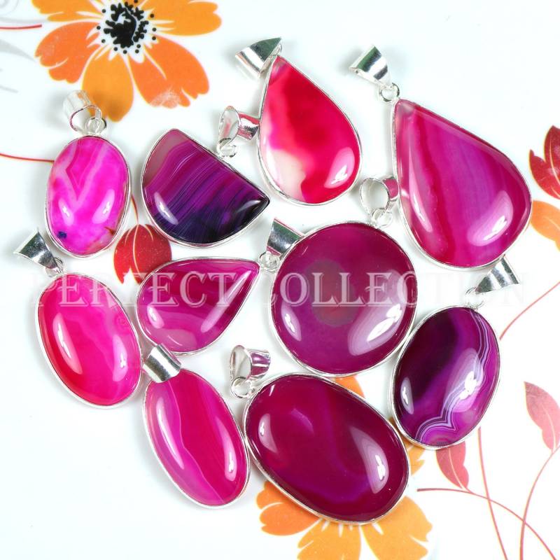 Rosa Spitze Achat Anhänger Versilberte Edelstein Lünette, Schmuckherstellung Lot von PerfectcollectionIN