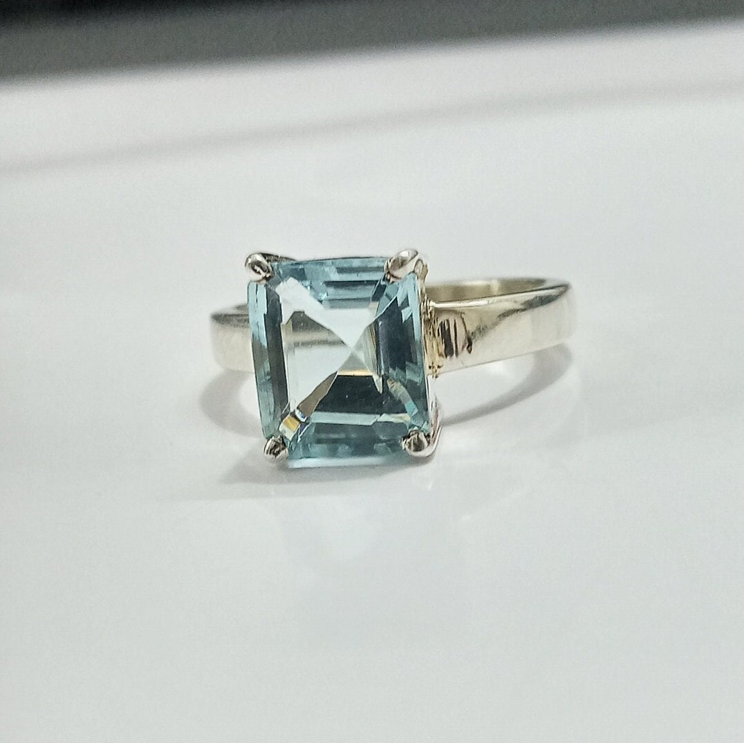 Natürlicher Aquamarin Ring, 925 Sterling Silber Blau Edelstein Antike Ehering, Jubiläumsring, Geburtsstein Ring von Perfectgemsjewellry