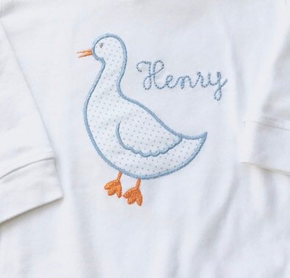 Monogramm Langarm-strampler - Personalisierte Jungen Gans Hellblau von PerfectlyPlayfulShop