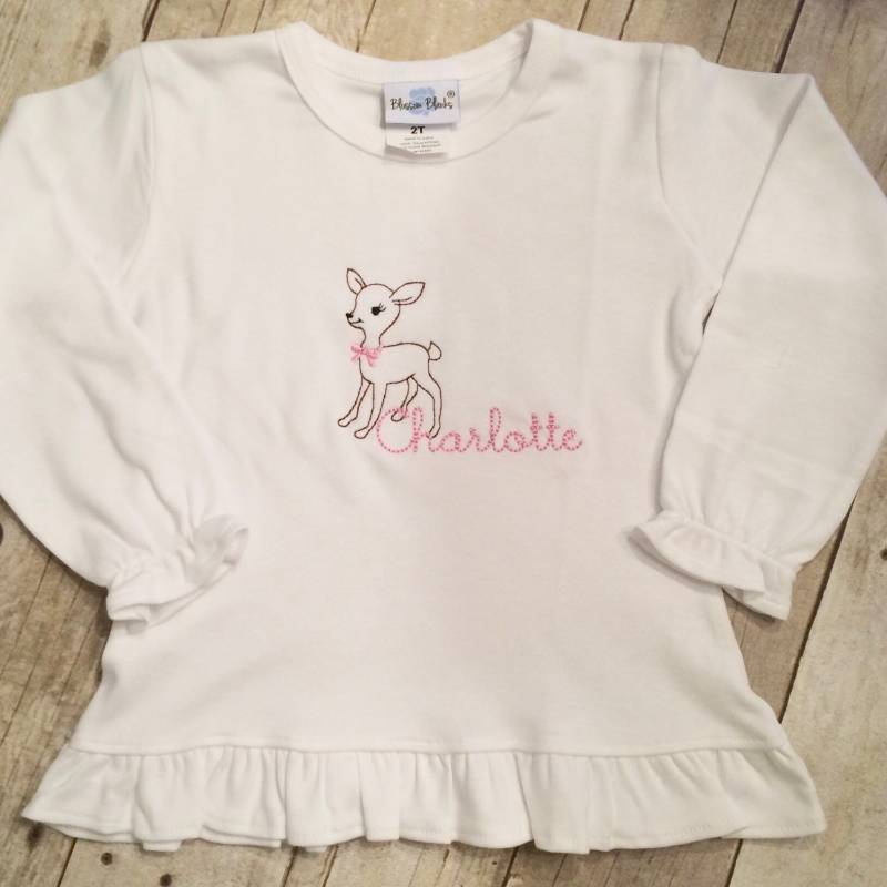Monogrammiert Mädchen Reh Shirt - Rosa von PerfectlyPlayfulShop