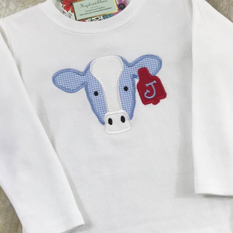 Personalisierte Kuh - Blau Vichy Karo Junge Bauernhof Shirt Und Rot von PerfectlyPlayfulShop