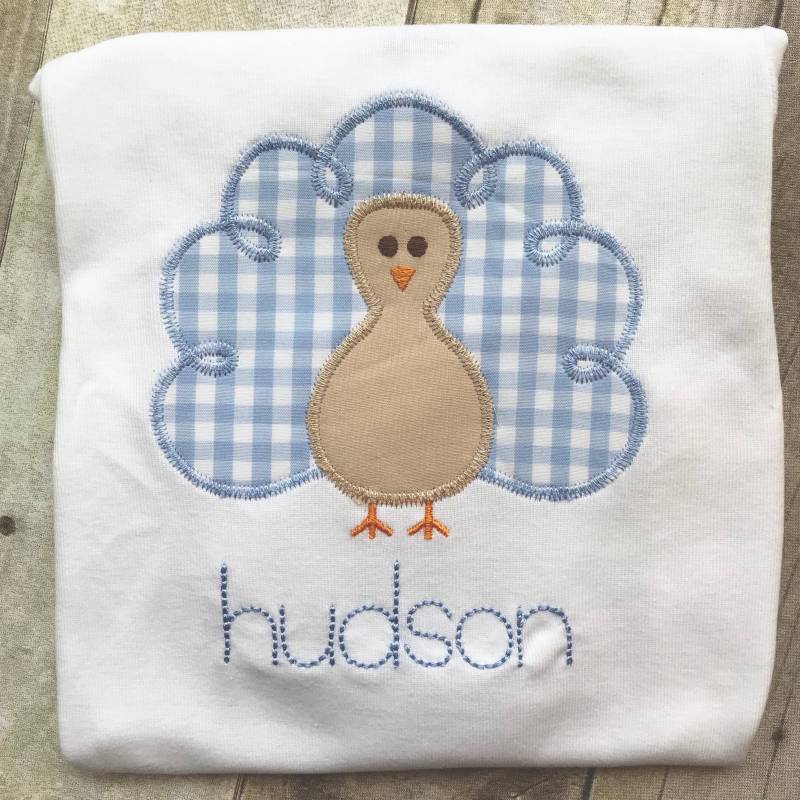 Thanksgiving-Truthahn-Shirt - Personalisiert Blau Buffalo Überprüfen Kindes Herbst Outfit Monogramm Jungen Thanksgiving von PerfectlyPlayfulShop