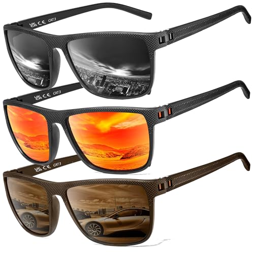 Polarisierte Sonnenbrille Herren/Damen, Vintage Elegant Brillengestell Klassisch, HD-Pilotobjektive; Outdoor-Sportarten,Golf,Fahren,Angeln,Reisebrille Mode Sonnenbrille (【L3】schwarz+rot+braun) von Perfectmiaoxuan