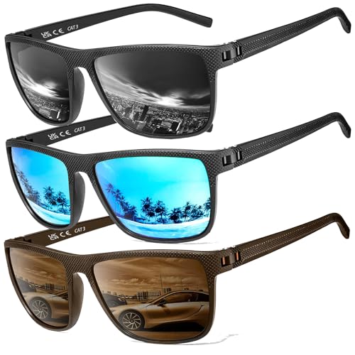 Polarisierte Sonnenbrille Herren/Damen, Vintage Elegant Brillengestell Klassisch, HD-Pilotobjektive; Outdoor-Sportarten,Golf,Fahren,Angeln,Reisebrille Mode Sonnenbrille (【L3】schwarz+blau+braun) von Perfectmiaoxuan