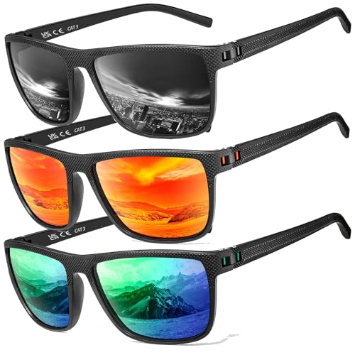 Polarisierte Sonnenbrille Herren/Damen, Vintage Elegant Brillengestell Klassisch, HD-Pilotobjektive; Outdoor-Sportarten,Golf,Fahren,Angeln,Reisebrille Mode Sonnenbrille (【L3】schwarz+rot+grün) von Perfectmiaoxuan