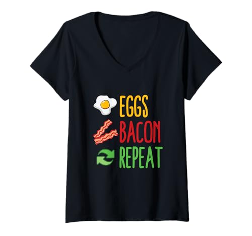 Damen Eier, Speck, wiederholen T-Shirt mit V-Ausschnitt Damen Eier, Speck, wiederholen T-Shirt mit V-Ausschnitt von Perfekter Zyklus