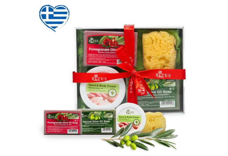 Perfekto24 Hautreinigungs-Set Naturkosmetik-Set – Bio-Olivenöl Handcreme-Seifen&Naturschwamm, Hautreinigungs-Set Dusch- und Badeset-Beauty Pflegeset von Perfekto24