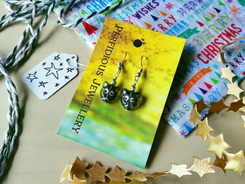 Schwarze Katze Ohrringe Versilbert, Mit Clipverschluss Schwarze Katze Ohrringe Versilbert, Mit Clipverschluss von PerfidiousJewellery