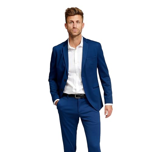 Performance Blazer Herren Blau (Größe 52) – Stylischer Slim Fit Herren Stretch Sakko – Herren Stretch Blazer – Bequemer, praktischer Herren Zwei Knopf Blazer für Business & Freizeit von Performance Pants