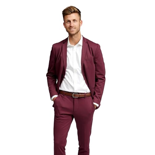 Performance Blazer Herren Burgundy (Größe 52) – Stylischer Slim Fit Herren Stretch Sakko – Stretch Anzugjacke – Bequemer, praktischer Zwei Knopf Sakko für Business & Freizeit von Performance Pants