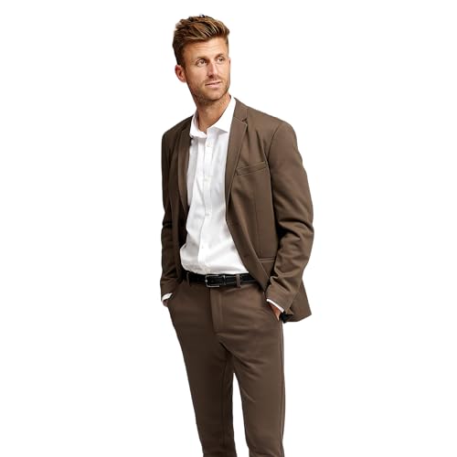 Performance Blazer Herren Dunkelbraun (Größe 48) – Stylischer Slim Fit Herren Stretch Sakko – Stretch Anzugjacke – Bequemer, praktischer Zwei Knopf Sakko für Business & Freizeit von Performance Pants