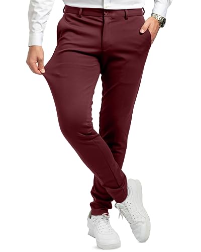 Performance Pants Herren Burgundy Bordeaux (Größe 27W/32L) - Stilvolle Herren Hosen Stretch - Hosen Herren Stretch - Angenehme Praktische Männer Hosen für Business & Freizeit - Bequeme Stoffhose von Performance Pants