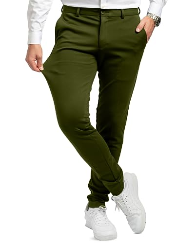 Performance Pants Herren Dunkelgrün (Größe 28W/30L) - Bequeme Dunkelgrüne Hose Herren - Stilvolle Herren Hosen Stretch - Hosen Herren Stretch - Modische Praktische Männer Hosen für Business & Freizeit von Performance Pants