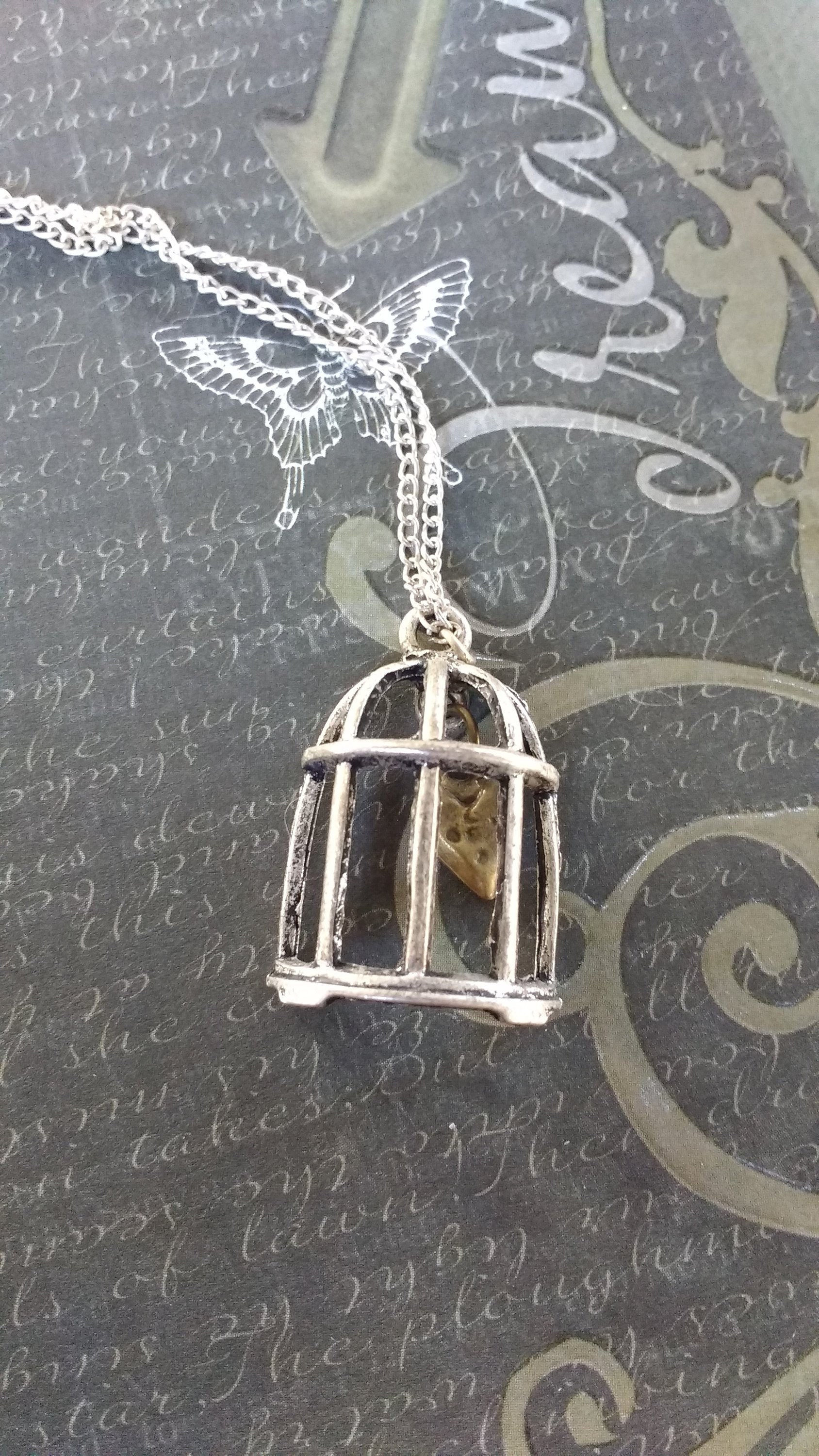 Käfigherz-Handmade Silber Ton Vogelkäfig Mit Bronze Herz Im Inneren von PerfyctlyImperfect