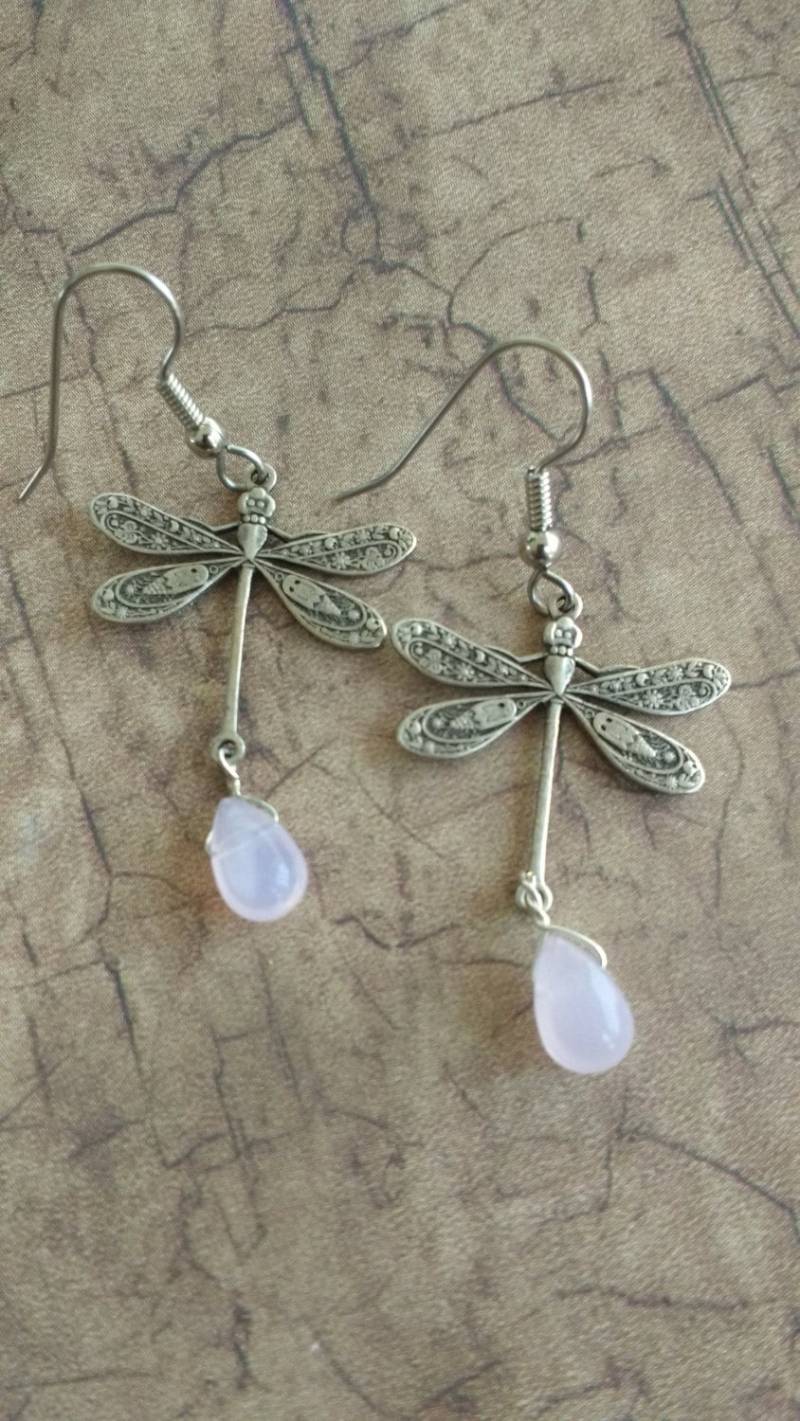 Vintage Stil Libelle Ohrringe Silber Ton Tropfen von PerfyctlyImperfect
