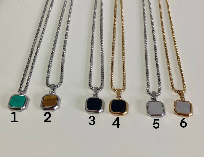 Halskette Mit Schwarzer Onyx Anhänger, Türkis Silberkette Anhänger Unisex von PericeShop