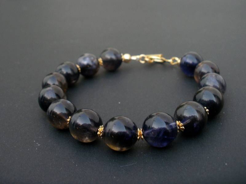 Iolith 10 Mm Runde Form 14Kt Gold Gefüllt Armband, Edelstein von PeridotMountain