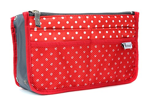 Periea Handtaschen-Organizer - Taschen Organisator - Chelsy - Klein, Mittel & Groß (Rot mit Weißen Punkten, Mittel) von Periea