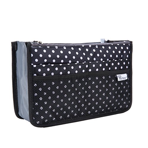 Periea Organizer Borsa, 13 Scomparti, 39 colori - Chelsy (SM: 22 x 15 x 4-9cm, Nero con Pois Bianchi) von Periea