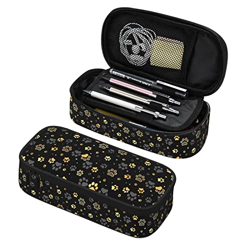 Perinsto Federmäppchen mit goldenen Hunden, Tierpfoten, große Kapazität, mehrere Fächer, Schreibwaren-Box, Stifteetui, Halter, Schreibtisch-Organizer für Schule, Büro, Zuhause von Perinsto