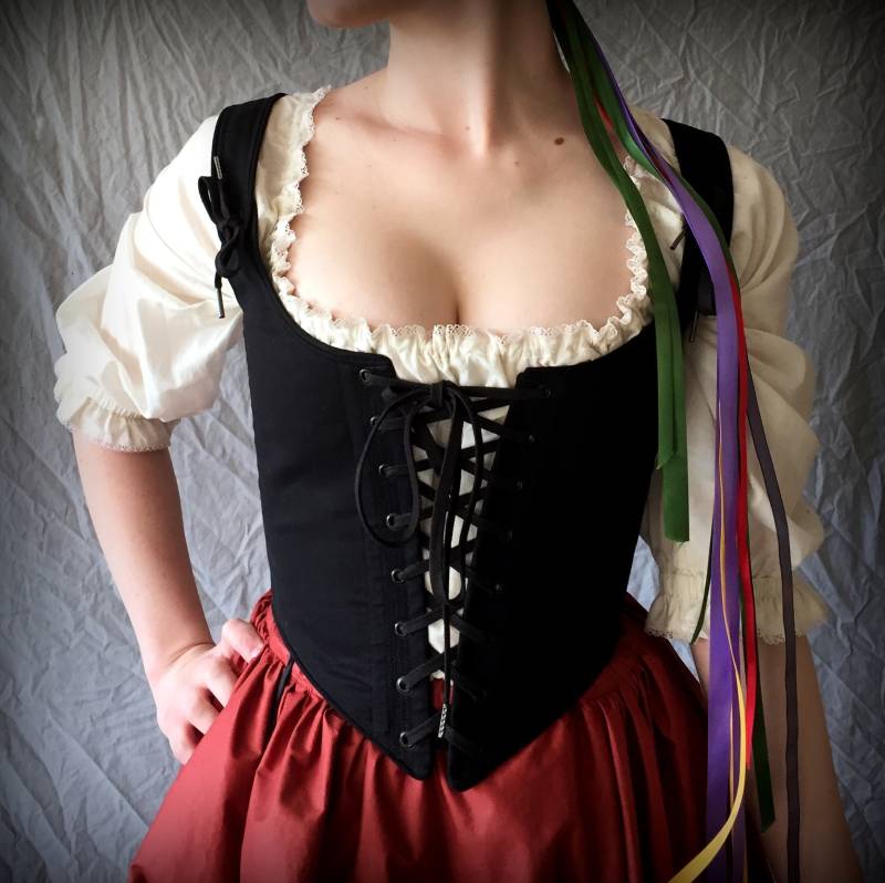 Schwarzes Renaissance Festival Korsett Mieder, Schnürung Vorne Und Hinten Ren Faire Kostüm Dirndl Mieder Auf Maß Oder Sondergröße Plus Größe von PeriodCorsets