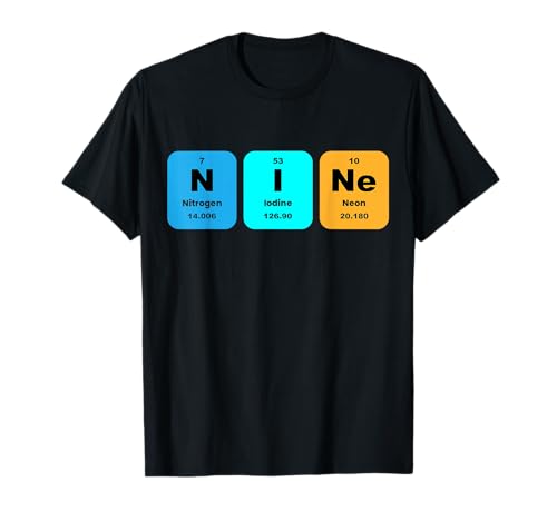 Fun Nine Periodensystem Element Chemie 9 Jahre alte Kinder T-Shirt Fun Nine Periodensystem Element Chemie 9 Jahre alte Kinder T-Shirt von Periodic Table Element Chemistry Outfit For Kids