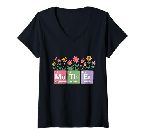 Damen Mother Elements Periodensystem Blumen T-Shirt mit V-Ausschnitt von Periodic Table Elements Flowers Chemistry