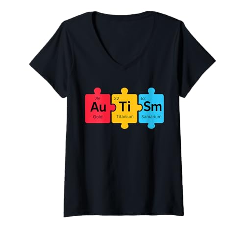 Damen Lustiges Autismus-Chemie-Element Ap Chemie Periodensystem T-Shirt mit V-Ausschnitt Damen Lustiges Autismus-Chemie-Element Ap Chemie Periodensystem T-Shirt mit V-Ausschnitt von Periodically Table Of Elements Designs