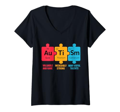 Damen Lustiges Autismus-Chemie-Element Ap Chemie Periodensystem T-Shirt mit V-Ausschnitt Damen Lustiges Autismus-Chemie-Element Ap Chemie Periodensystem T-Shirt mit V-Ausschnitt von Periodically Table Of Elements Designs