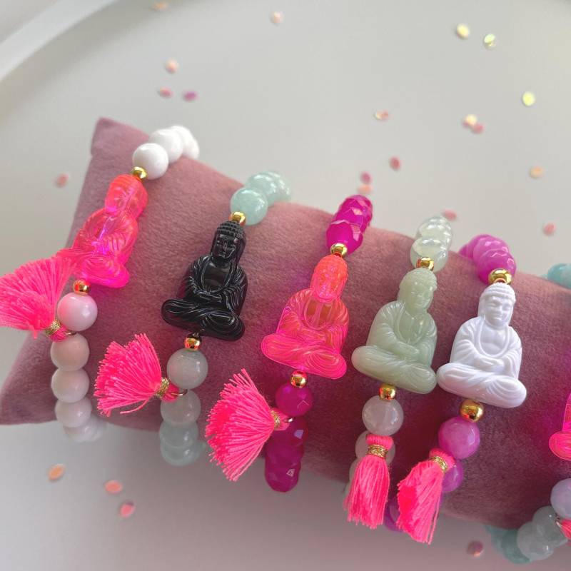 Armband Buddha Neon Perlenarmbänder Perlenarmband Quaste Tassel Pink Neon Armband Buddha Neon Perlenarmbänder Perlenarmband Quaste Tassel Pink Neon von PerlaHandgemacht