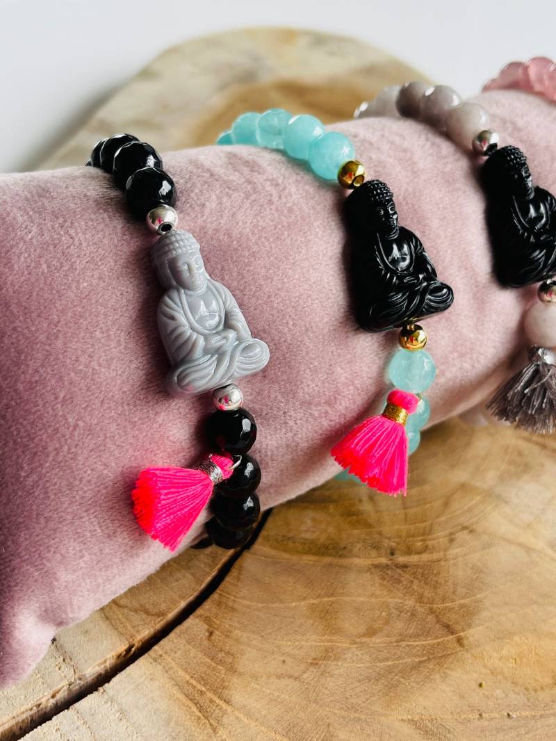 Armband Buddha Jade Tassel Quaste Perlenarmband von PerlaHandgemacht