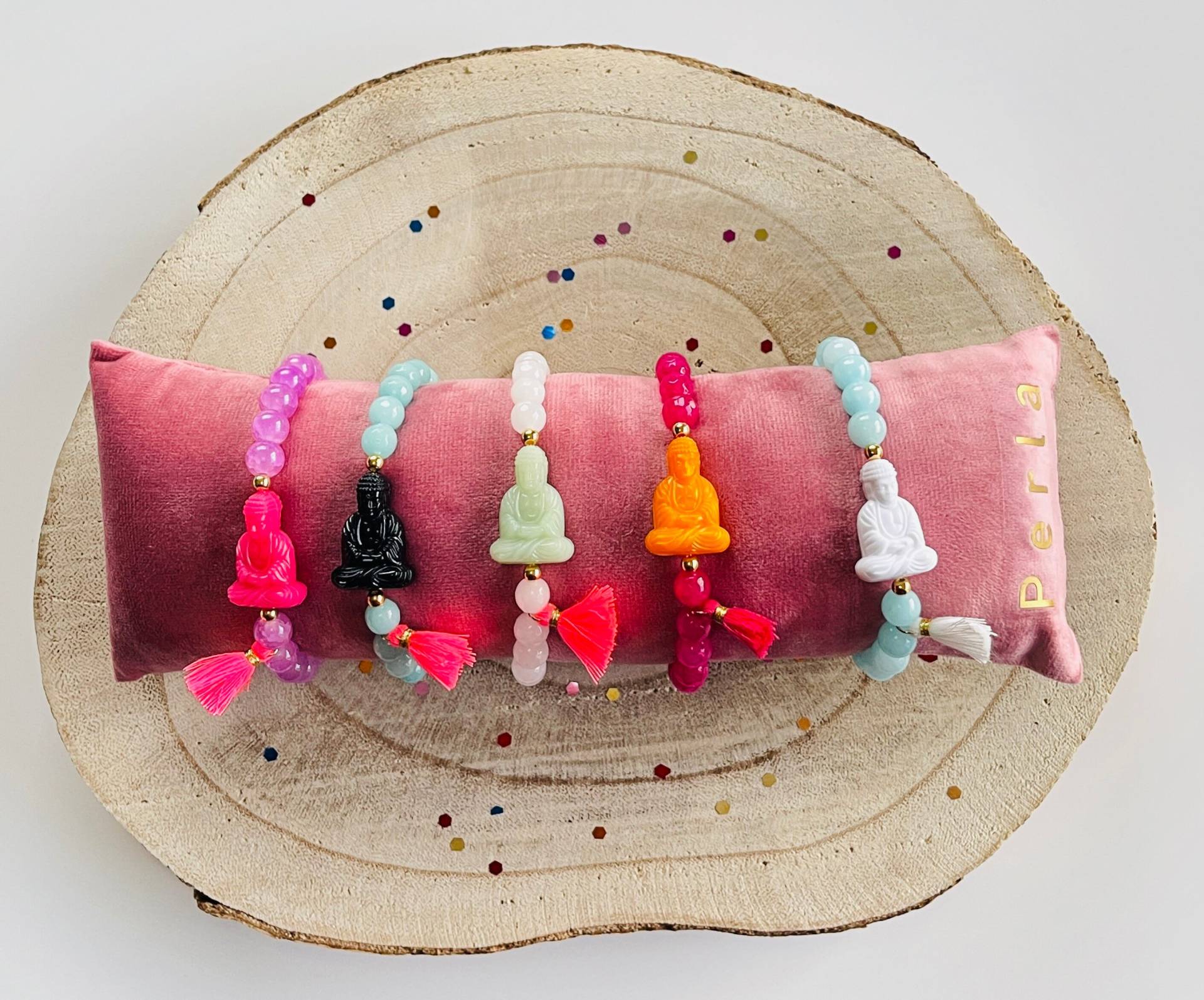 Armband Buddha Perlenarmbänder Perlenarmband Quaste Tassel Pink Neon Armband Buddha Perlenarmbänder Perlenarmband Quaste Tassel Pink Neon von PerlaHandgemacht