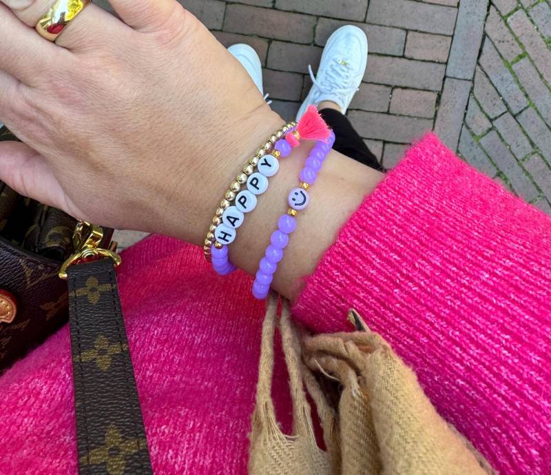 Armband Neon Acryl Wickelarmband Boho Lettering Mit Quaste Perlenarmband von PerlaHandgemacht