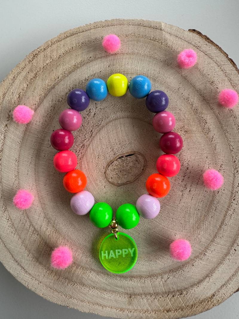 Armband Neon Holz Perlenarmband Tassel Boho Pink Holzperlen von PerlaHandgemacht