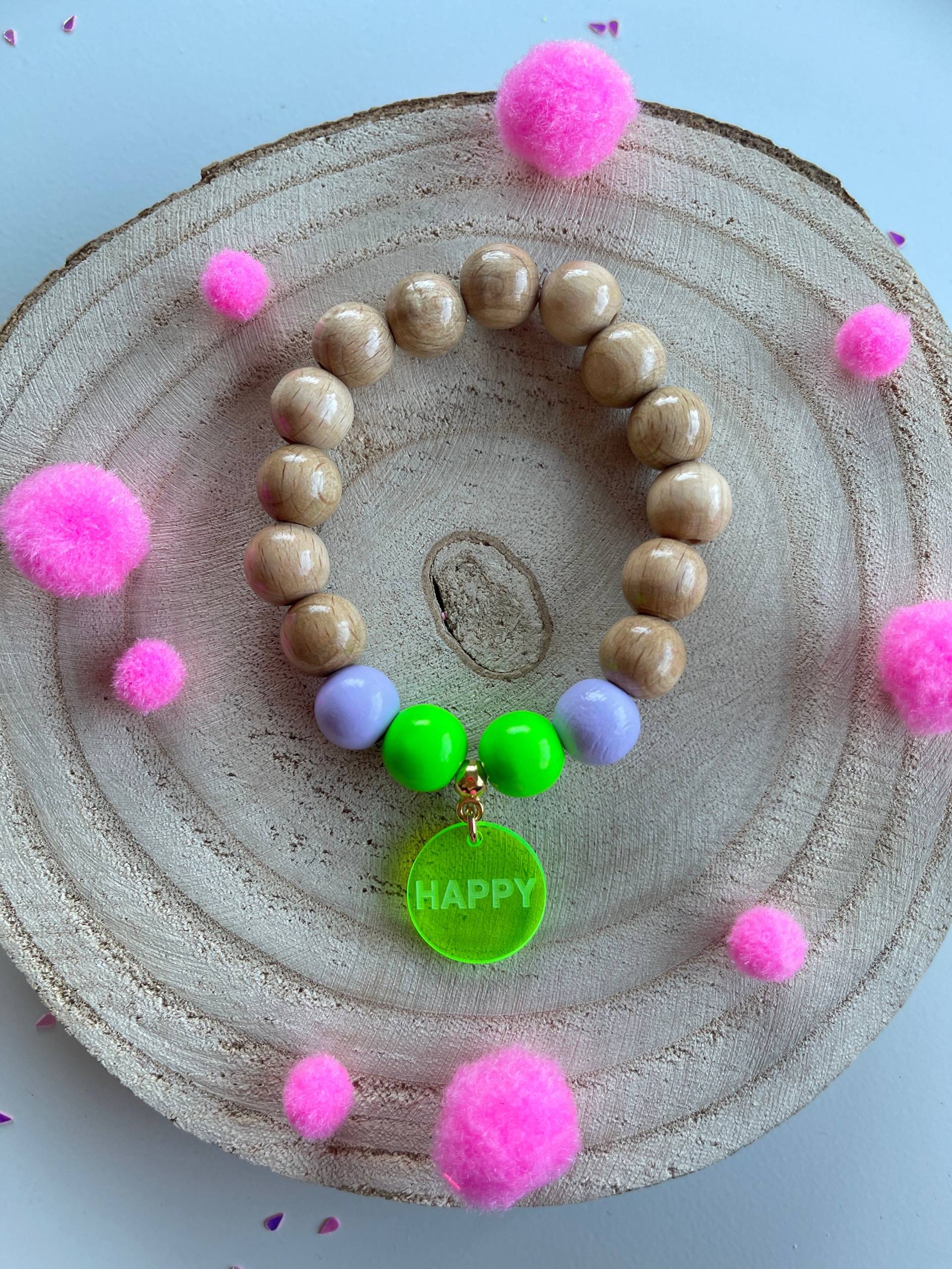 Armband Neon Holz Perlenarmband Tassel Boho Pink Holzperlen Armband Neon Holz Perlenarmband Tassel Boho Pink Holzperlen von PerlaHandgemacht