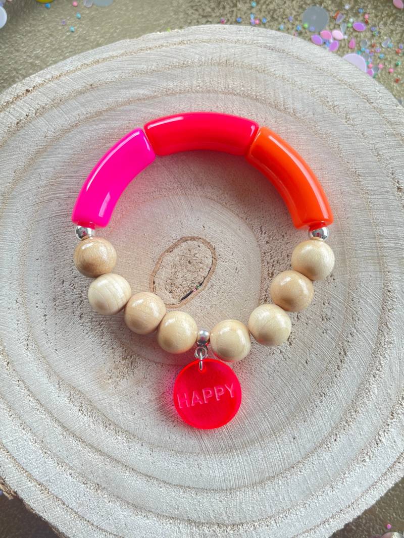 Armreif Armband Reifenperlen Acrylperlen Perlenarmband Gold Neon Boho von PerlaHandgemacht
