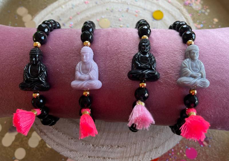 Buddhaarmband Armband Buddha Neon Jade Tassel Quaste Perlenarmband von PerlaHandgemacht