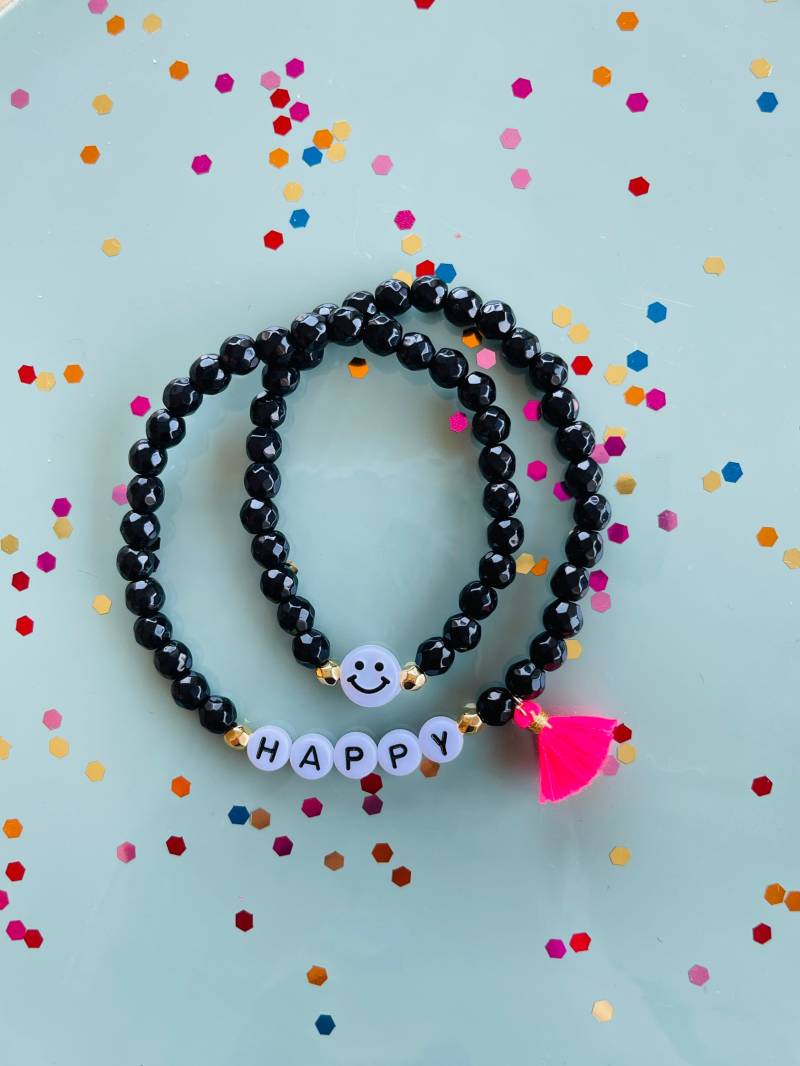 Wickelarmband Neon Lettering Mit Quaste Armband Jade von PerlaHandgemacht