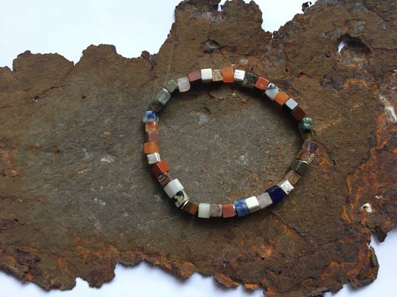 Edelsteinarmband Bunt Würfel Mit 925Er Silberelementen von PerlenAteliers
