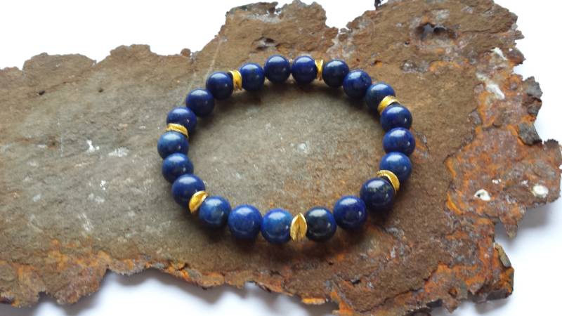Lapislazuli Armband Mit Goldelementen Aus Vergoldetem 925Er Silber von PerlenAteliers