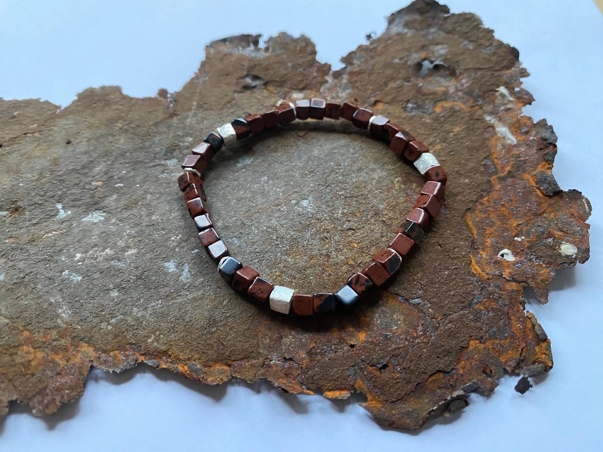 Mahagoni Obsidian Armband Mit 925Er Silberelementen von PerlenAteliers