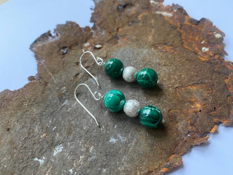 Malachit Ohrringe Mit 925Er Silberelementen von PerlenAteliers