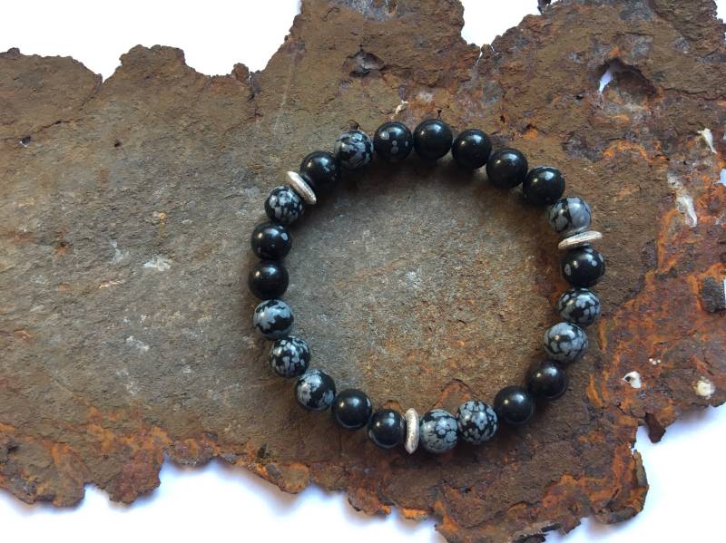 Schneeflockenobsidian Armband Mit 925Er Silberelementen von PerlenAteliers