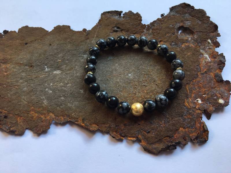 Schneeflockenobsidian Armband Mit Goldelementen Aus Vergoldetem 925Er Silber von PerlenAteliers